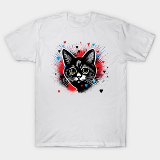 Expressionist black cat hearts design love for cat owner gift T-Shirt